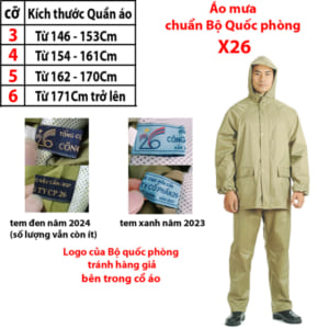 Áo Mưa Bộ Quốc Phòng X26 - Quần Áo Mưa Bộ quân Nhu, Áo mưa Bộ quân nhu X26, quần áo mưa bộ đội X26, Bộ áo mưa quân nhu, Áo Mưa Măng Tô, Áo Mưa Bộ Quốc Phòng màu cỏ úa